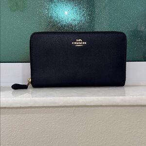Coach Dark Blue Leather Zip Wallet